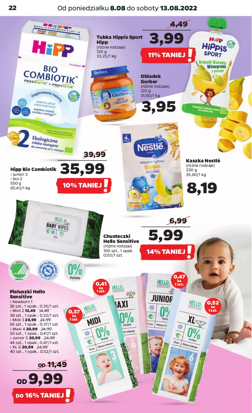 Gazetka promocyjna Netto - Artykuły spożywcze - ważna 08.08 do 13.08.2022 - strona 22 - produkty: Chusteczki, Gerber, HiPP, Hipp Bio, Nestlé, Por, Sport