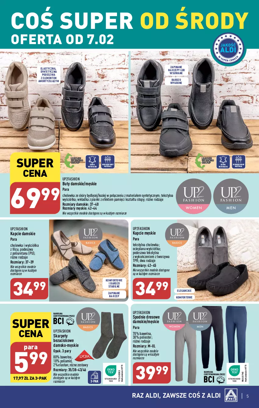 Gazetka promocyjna Aldi - Artykuły przemysłowe i tekstylia - ważna 07.02 do 10.02.2024 - strona 5 - produkty: Buty, Dres, Fa, Kapcie, Karp, LANA, Por, Spodnie, Spodnie dresowe, Top, Wełna