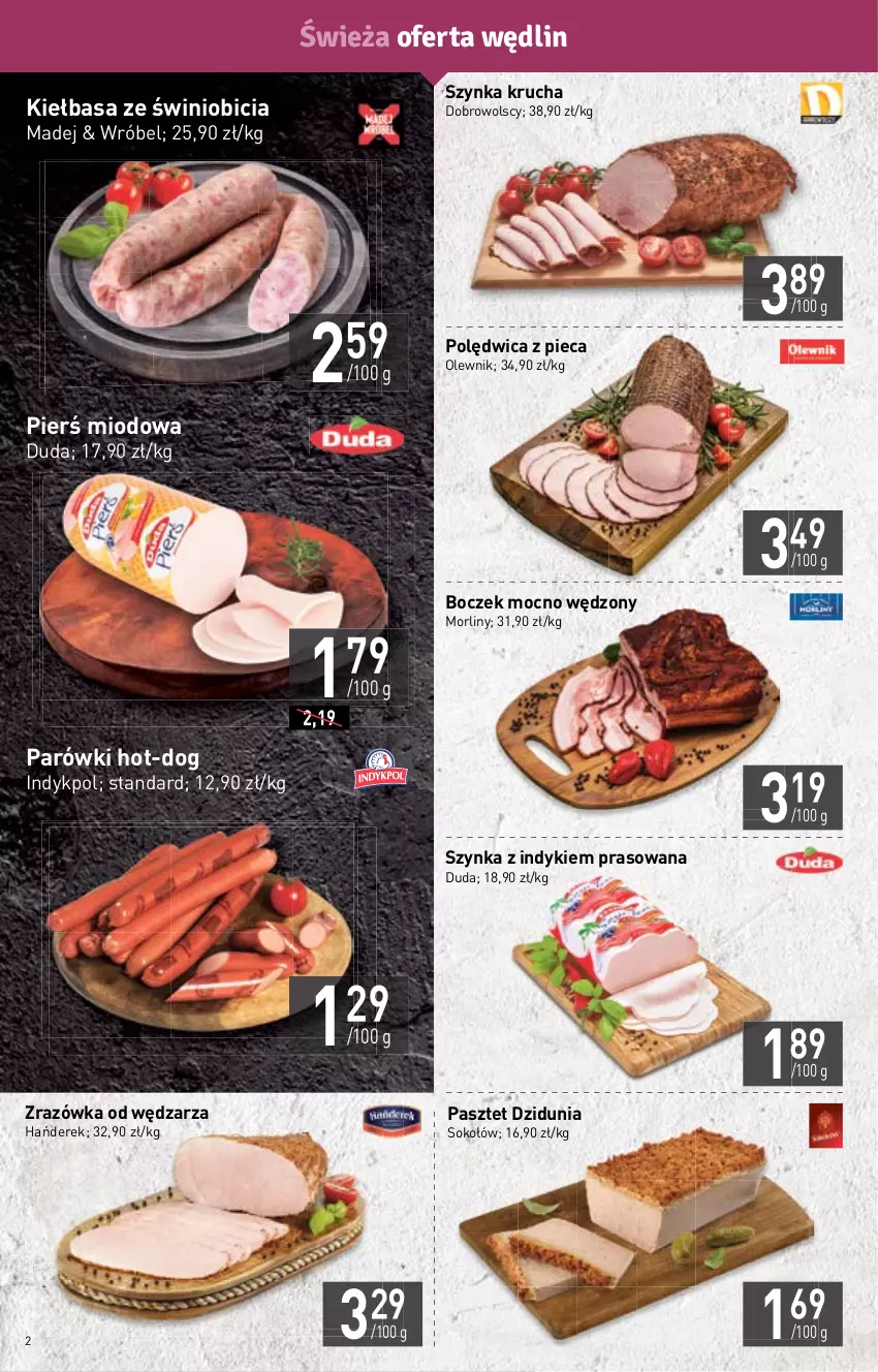 Gazetka promocyjna Stokrotka - Market - ważna 10.11 do 16.11.2022 - strona 2 - produkty: BIC, Boczek, Duda, Kiełbasa, Morliny, Olewnik, Parówki, Pasztet, Piec, Polędwica, Sok, Sokołów, Szynka