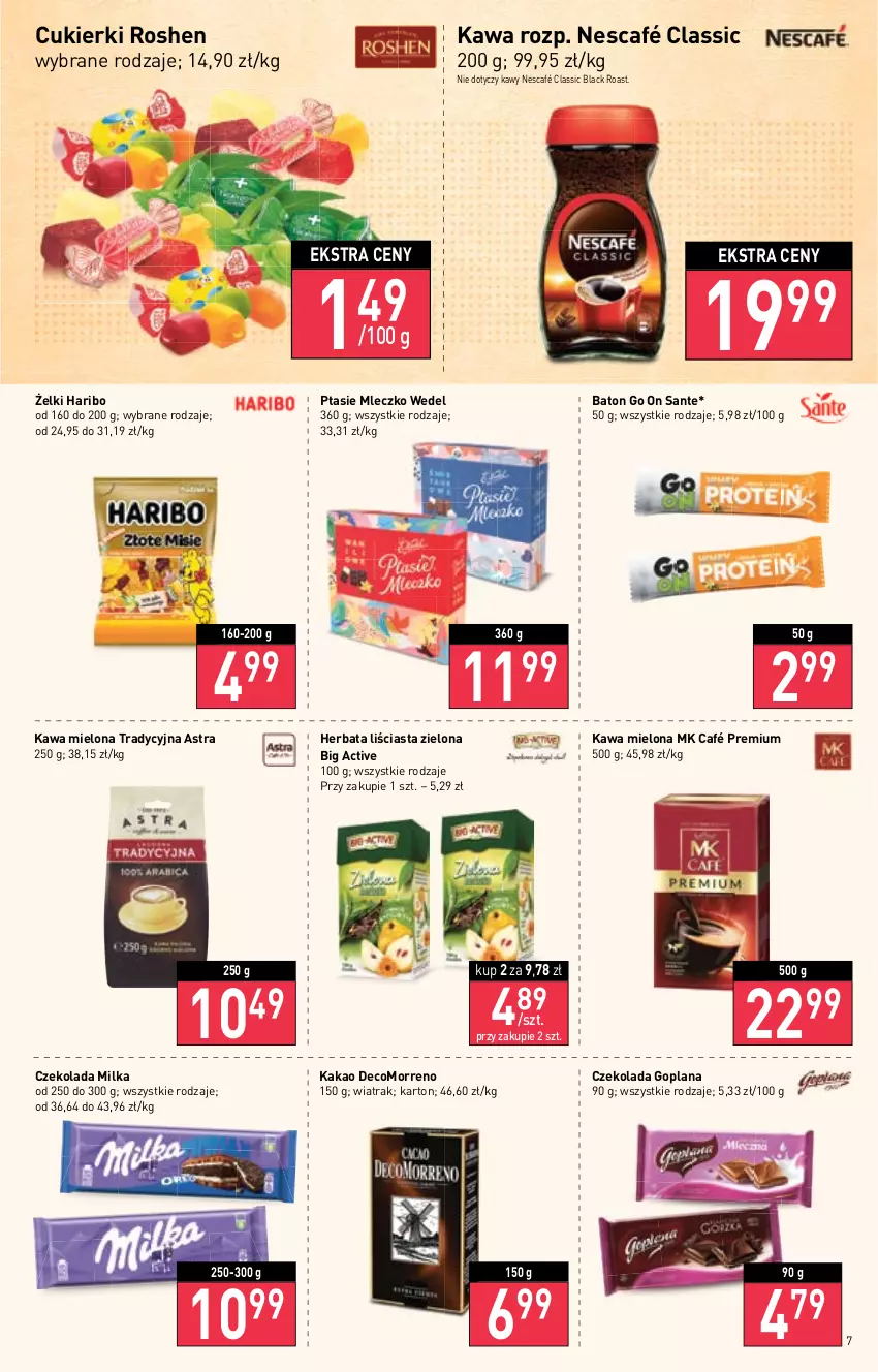 Gazetka promocyjna Stokrotka - Market - ważna 10.11 do 16.11.2022 - strona 7 - produkty: Baton, Cukier, Cukierki, Czekolada, Goplana, Haribo, Herbata, Kakao, Kawa, Kawa mielona, Lack, LANA, Milka, Mleczko, Nescafé, Ptasie mleczko, Sante