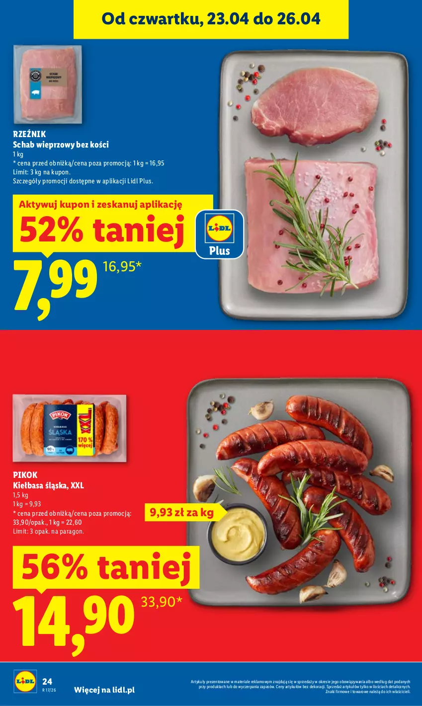 Gazetka promocyjna Lidl - Gazetka ważna od 23.04 do 26.04 - ważna 23.04 do 26.04.2026 - strona 24 - produkty: Kiełbasa, Kiełbasa śląska, PIKOK, Schab wieprzowy