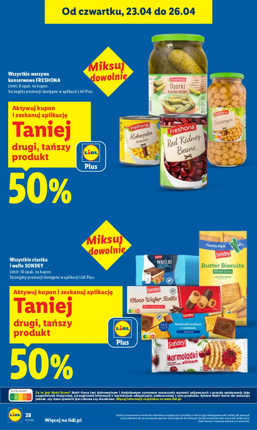Gazetka promocyjna Lidl - Gazetka ważna od 23.04 do 26.04 - ważna 23.04 do 26.04.2026 - strona 28 - produkty: Ciastka, Ser, Wafle, Warzywa, Warzywa konserwowe
