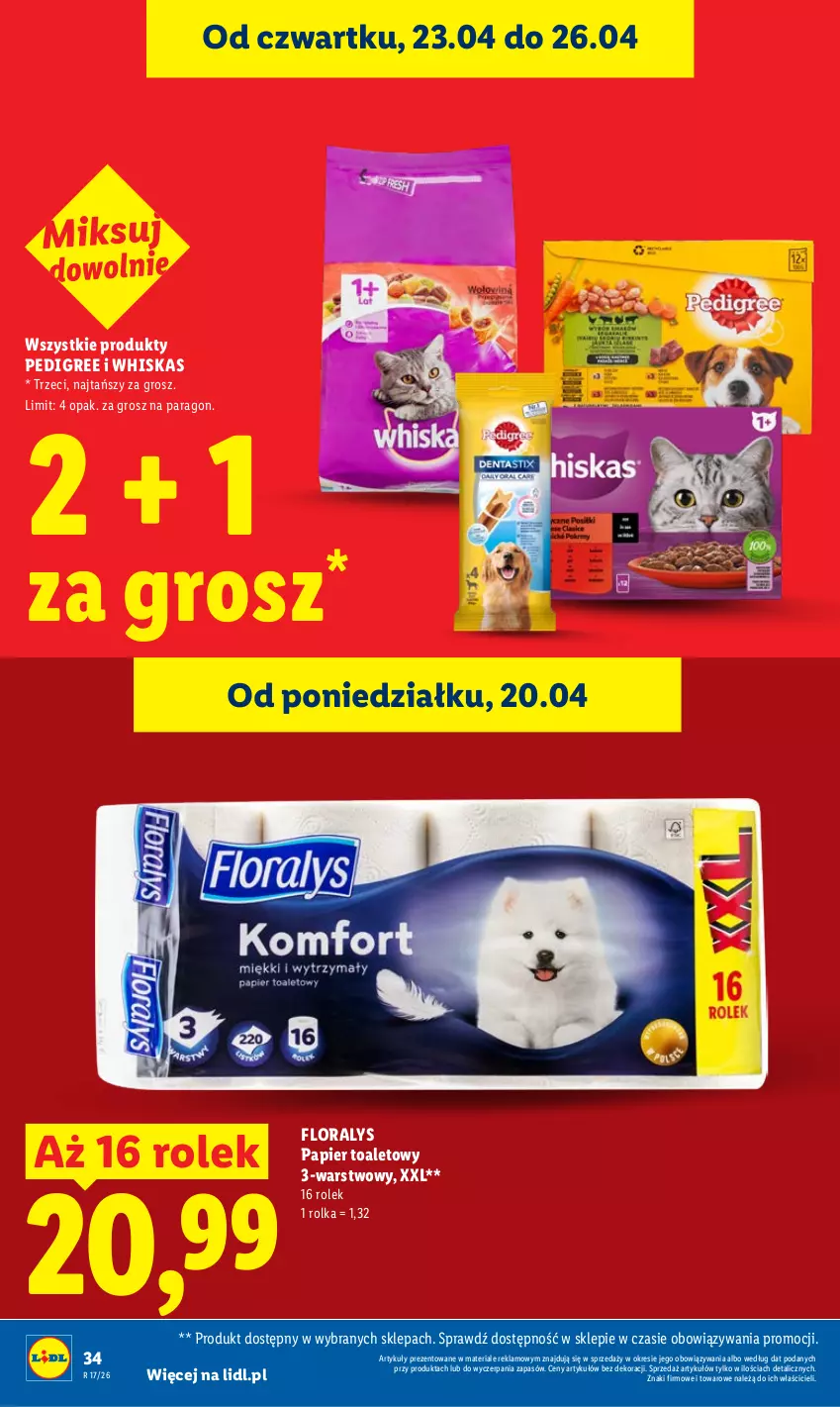Gazetka promocyjna Lidl - Gazetka ważna od 23.04 do 26.04 - ważna 23.04 do 26.04.2026 - strona 34 - produkty: Flora, Papier, Papier toaletowy, Pedigree, Whiskas