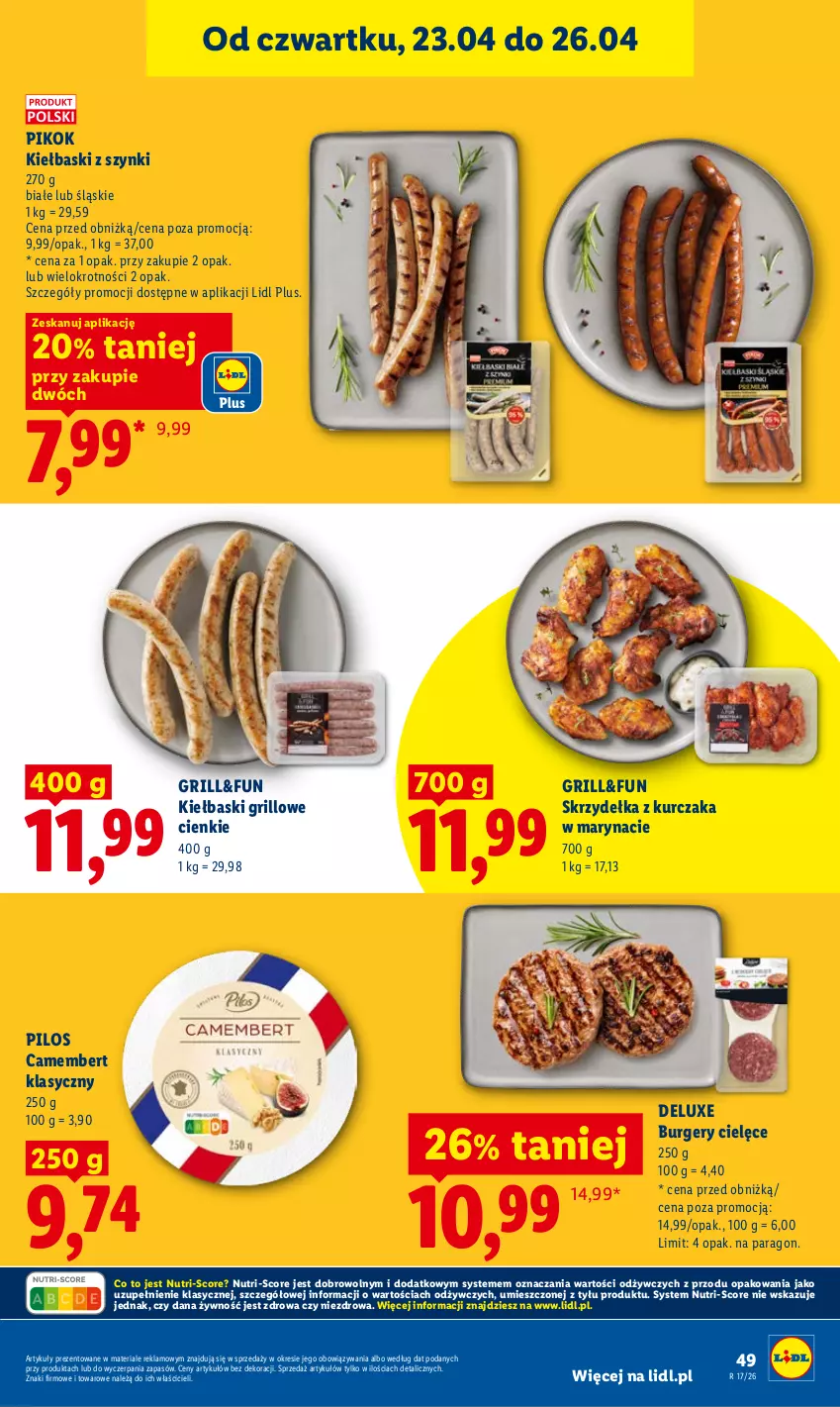 Gazetka promocyjna Lidl - Gazetka ważna od 23.04 do 26.04 - ważna 23.04 do 26.04.2026 - strona 49 - produkty: Burger, Camembert, Grill, Kurczak, PIKOK, Pilos, Skrzydełka z kurczaka