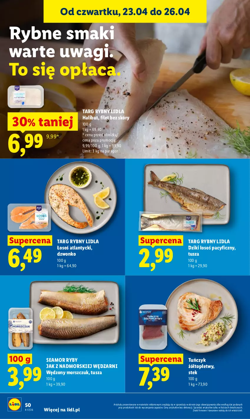 Gazetka promocyjna Lidl - Gazetka ważna od 23.04 do 26.04 - ważna 23.04 do 26.04.2026 - strona 50 - produkty: Halibut, Stek, Top, Tuńczyk, Tusz, Wagi