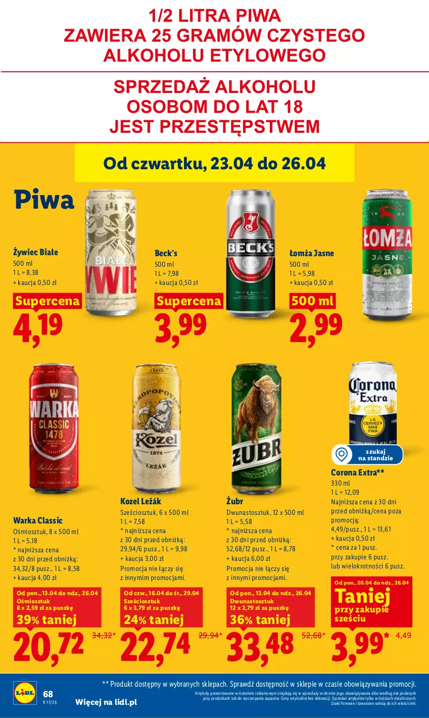 Gazetka promocyjna Lidl - Gazetka ważna od 23.04 do 26.04 - ważna 23.04 do 26.04.2026 - strona 68 - produkty: Corona Extra, Kozel, Piwa, Warka