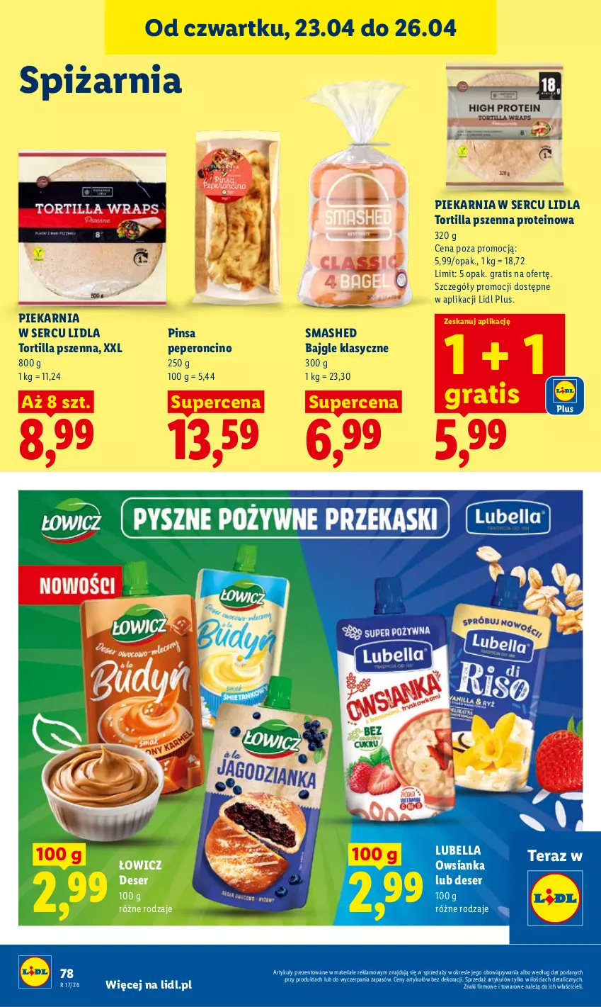 Gazetka promocyjna Lidl - Gazetka ważna od 23.04 do 26.04 - ważna 23.04 do 26.04.2026 - strona 78 - produkty: Bajgle, Bell, Bella, Deser, Gra, Lubella, Owsianka, Ser, Tera, Tortilla