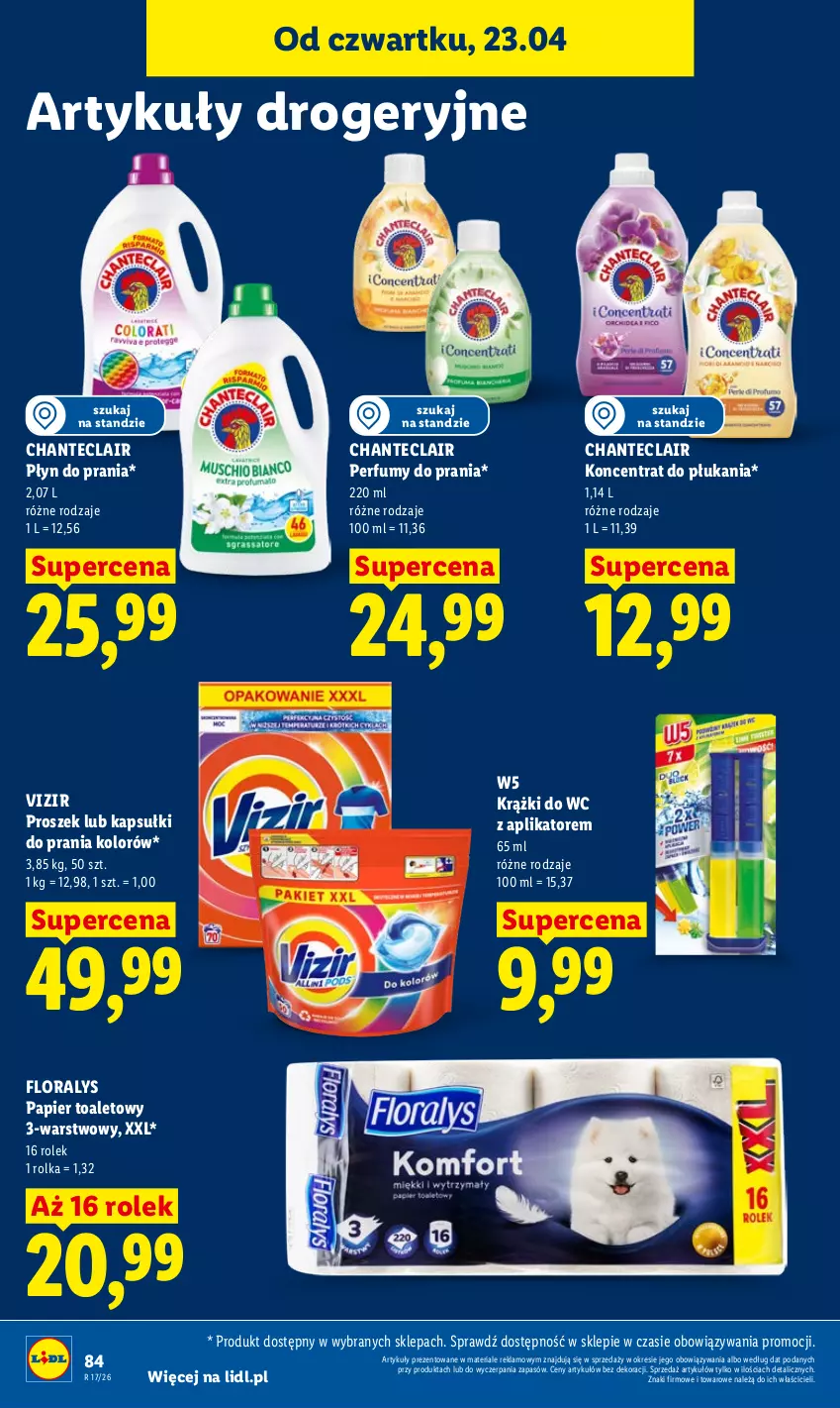 Gazetka promocyjna Lidl - Gazetka ważna od 23.04 do 26.04 - ważna 23.04 do 26.04.2026 - strona 84 - produkty: Flora, Kapsułki do prania, Papier, Papier toaletowy, Perfum, Płyn do prania, Vizir