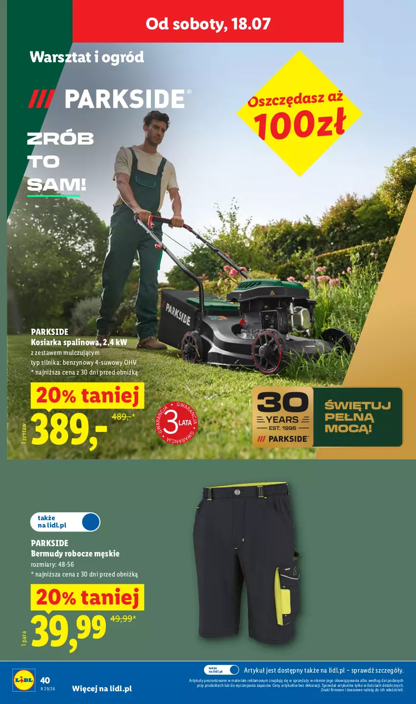 Gazetka promocyjna Lidl - Katalog ważny od 13.07 - ważna 13.07 do 18.07.2026 - strona 46 - produkty: Bermudy, Kosiarka, Ogród, Parkside