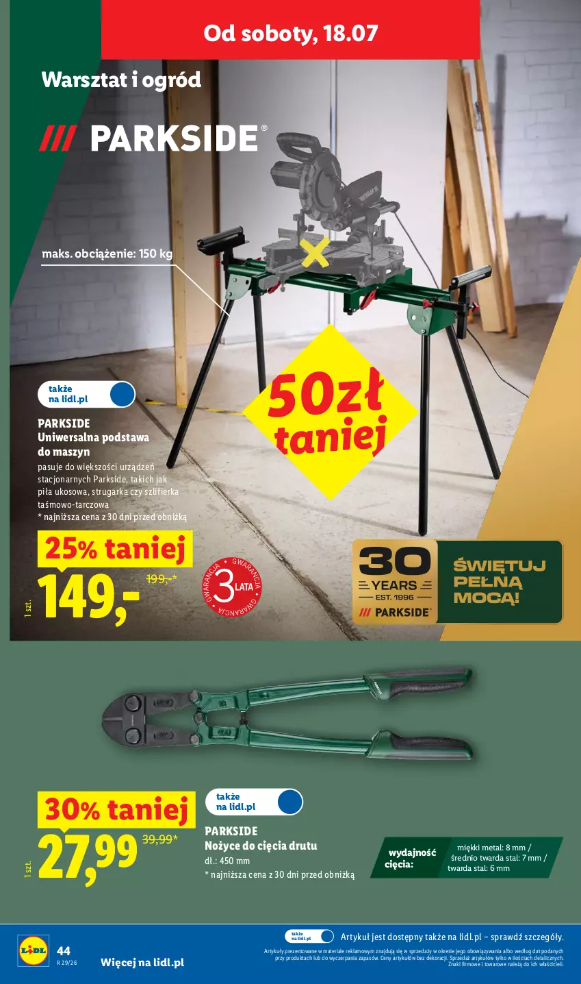 Gazetka promocyjna Lidl - Katalog ważny od 13.07 - ważna 13.07 do 18.07.2026 - strona 50 - produkty: Noż, Nożyce, Ogród, Parkside, Piła ukosowa, Szlifierka