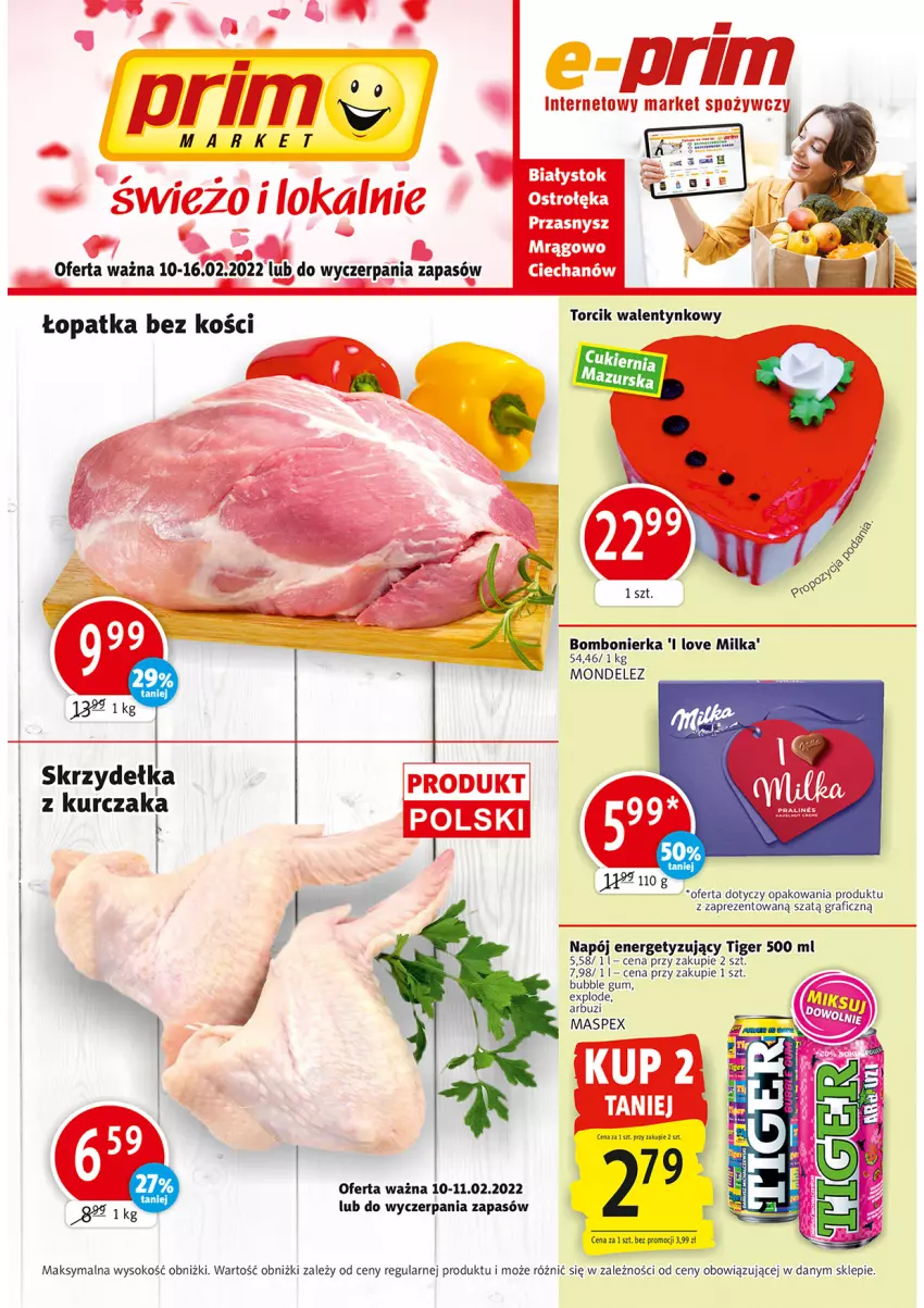 Gazetka promocyjna Prim Market - Gazetka - ważna 10.02 do 16.02.2022 - strona 1 - produkty: Arbuz, Gra, Kurczak, Milka, Napój, Sok, Tiger