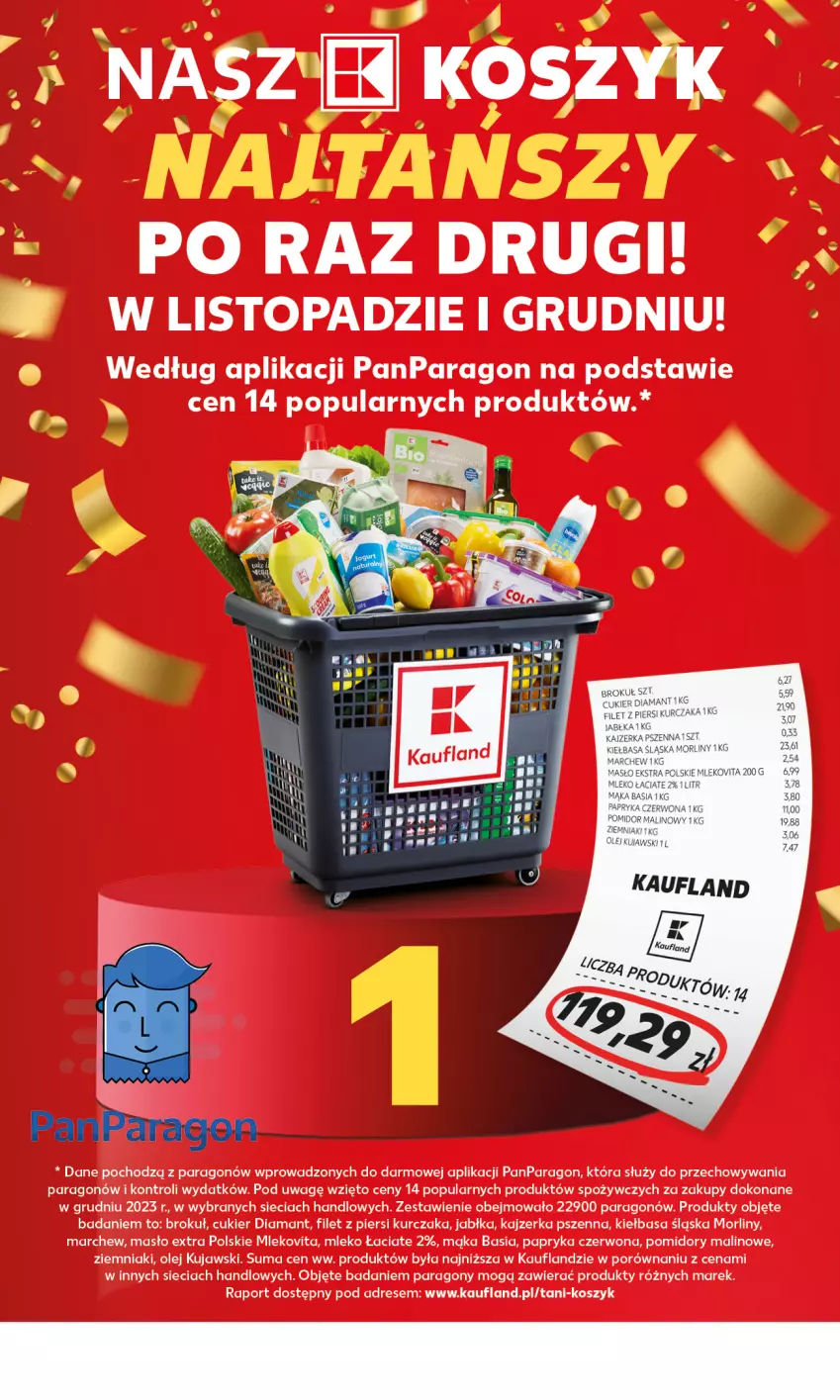 Gazetka promocyjna Kaufland - Mocny Start - ważna 22.01 do 24.01.2024 - strona 2 - produkty: Basia, Cukier, Diamant, Dres, Filet z piersi kurczaka, Jabłka, Kajzerka, Kajzerka pszenna, Kiełbasa, Kiełbasa śląska, Kosz, Kujawski, Kurczak, Masło, Mleko, Mlekovita, Morliny, Olej, Papryka, Papryka czerwona, Pomidory, Por, Top, Ziemniaki