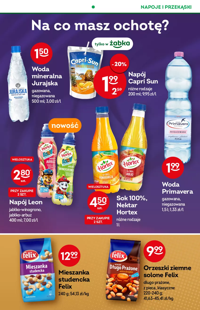 Gazetka promocyjna Żabka - ważna 21.09 do 27.09.2022 - strona 39 - produkty: Arbuz, Felix, Hortex, Leon, Mieszanka studencka, Napój, Napoje, Nektar, Orzeszki, Orzeszki ziemne, Piec, Prima, Primavera, Sok, Wino, Woda, Woda mineralna