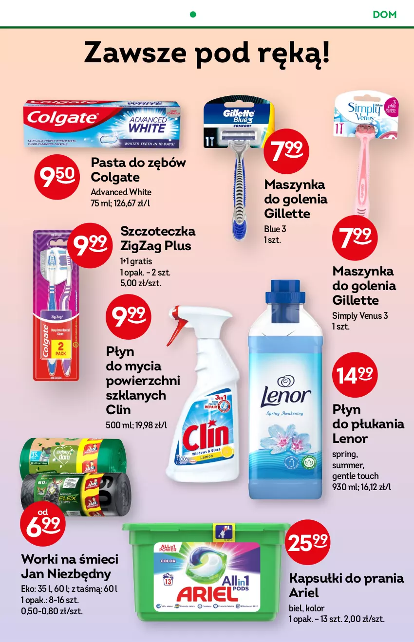 Gazetka promocyjna Żabka - ważna 21.09 do 27.09.2022 - strona 42 - produkty: Ariel, Clin, Colgate, Gillette, Gra, Jan Niezbędny, Kapsułki do prania, Lenor, LG, Maszynka, Maszynka do golenia, Pasta do zębów, Płyn do mycia, Płyn do płukania, Szczoteczka, Szynka, Venus, Worki na śmiec, Worki na śmieci