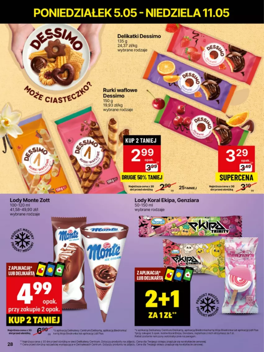 Gazetka promocyjna Delikatesy Centrum - Franczyza DC19 Poniedziałek - ważna 05.05 do 11.05.2025 - strona 28 - produkty: Dron, Lody, Monte, Rum, Rurki, Zott