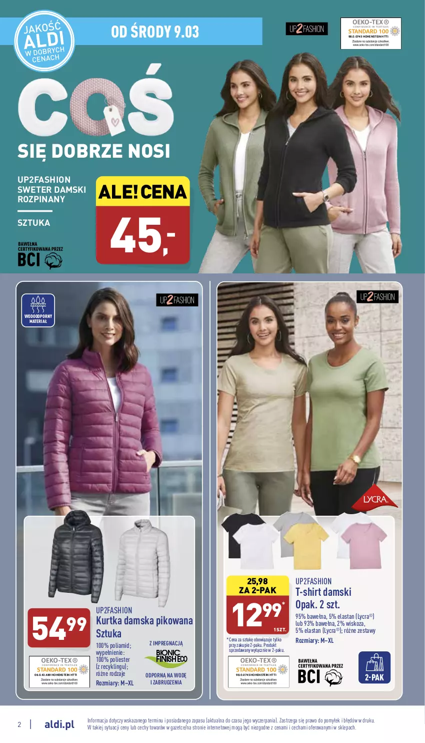 Gazetka promocyjna Aldi - Katalog Moda i Dom - ważna 09.03 do 12.03.2022 - strona 2 - produkty: Fa, Kurtka, Por, Sweter, T-shirt, Wełna