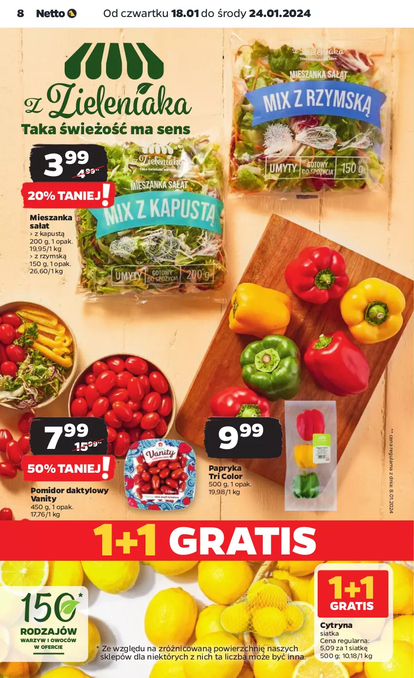 Gazetka promocyjna Netto - Artykuły spożywcze - ważna 18.01 do 24.01.2024 - strona 8 - produkty: Gra, Kapustą, Mieszanka sałat, Papryka, Sałat, Siatka