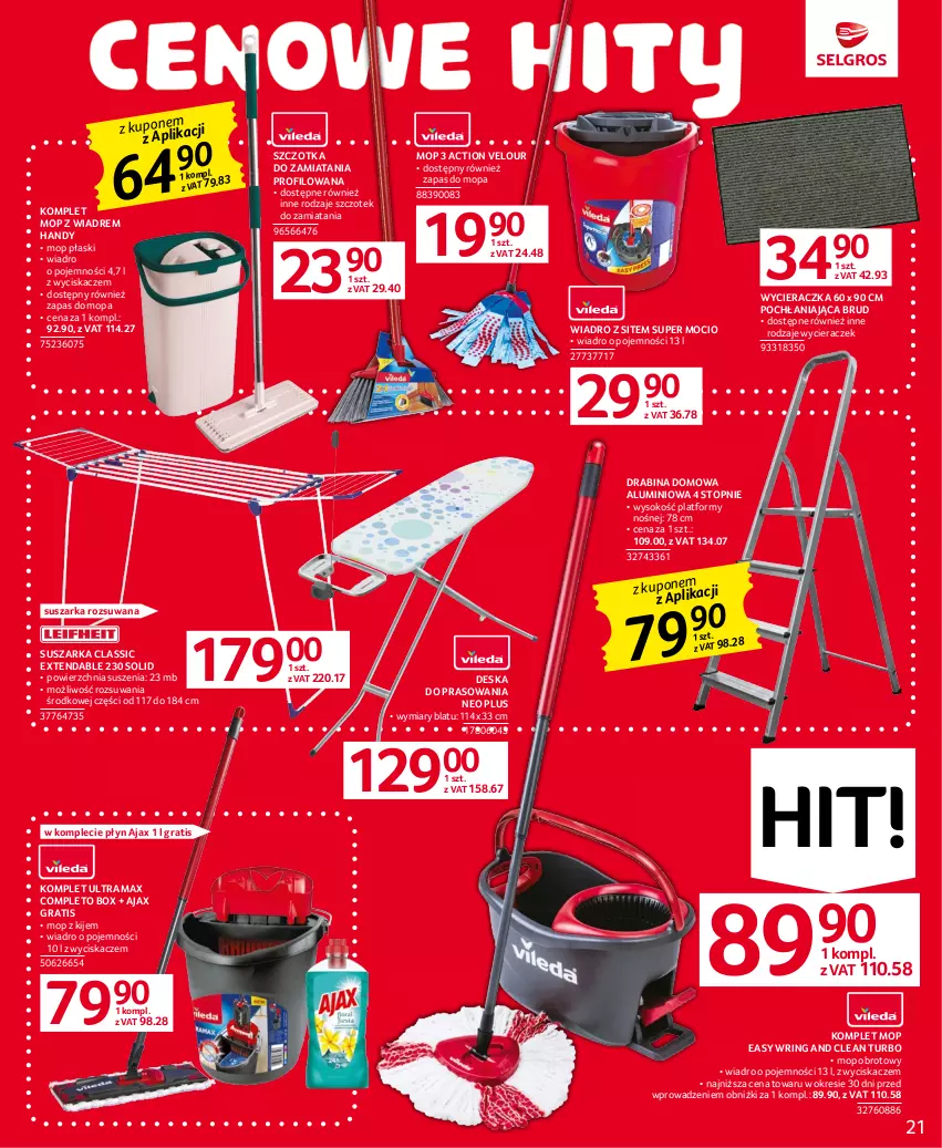 Gazetka promocyjna Selgros - Oferta przemysłowa - ważna 29.06 do 12.07.2023 - strona 21 - produkty: Ajax, Deska do prasowania, Drabina, Gra, Kije, Mop, Rama, Sok, Suszarka, Szczotka, Top, Wiadro, Wycieraczka