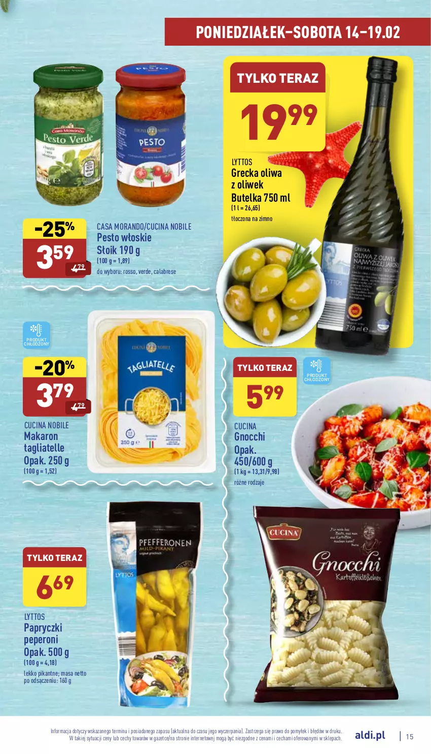 Gazetka promocyjna Aldi - Pełny katalog - ważna 14.02 do 19.02.2022 - strona 15 - produkty: Gnocchi, Makaron, Oliwa z oliwek, Pesto, Tagliatelle, Tera