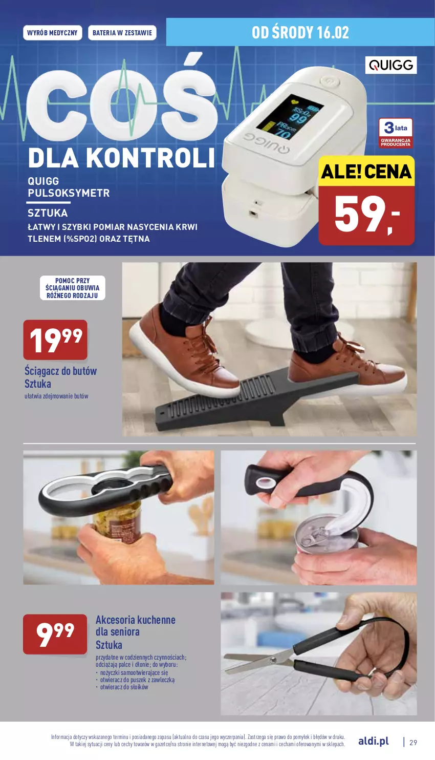 Gazetka promocyjna Aldi - Pełny katalog - ważna 14.02 do 19.02.2022 - strona 29 - produkty: Bateria, Noż, Nożyczki, Otwieracz, Pulsoksymetr, Sok