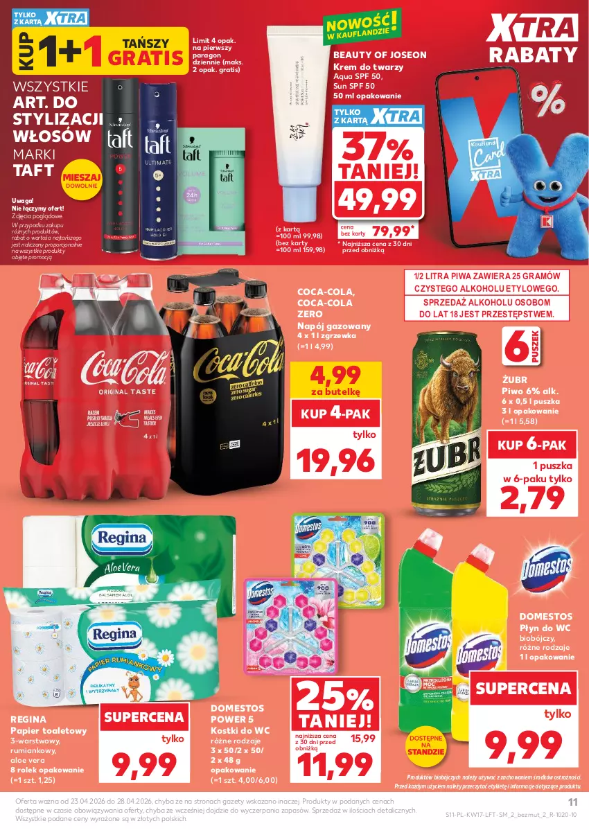 Gazetka promocyjna Ziko - Gazetka Ziko Dermo - ważna 22.04 do 27.05.2026 - strona 11 - produkty: Aloe vera, Coca-Cola, Domestos, Gin, Gra, Krem do twarzy, Napój, Napój gazowany, Papier, Papier toaletowy, Piwa, Piwo, Płyn do wc, Por, Rum, Taft, Waga