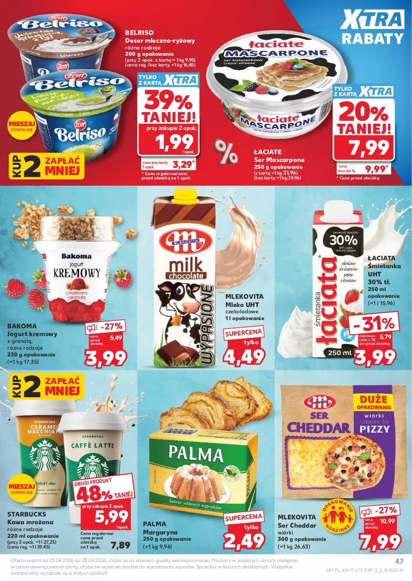 Gazetka promocyjna Ziko - Gazetka Ziko Dermo - ważna 22.04 do 27.05.2026 - strona 47 - produkty: Bakoma, Belriso, Cheddar, Deser, Gra, Jogurt, Kawa, Margaryna, Mascarpone, Mleko, Mlekovita, Palma, Ryż, Ser