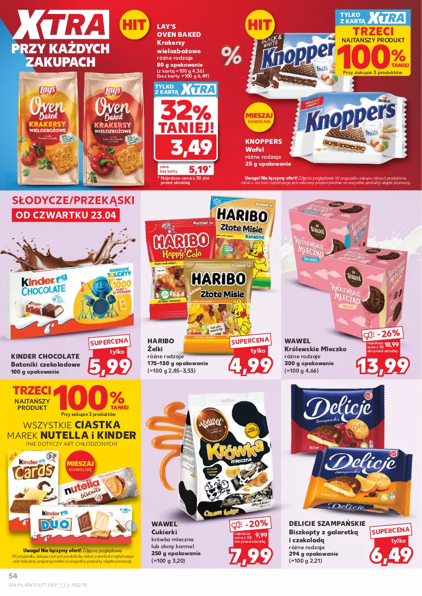 Gazetka promocyjna Ziko - Gazetka Ziko Dermo - ważna 22.04 do 27.05.2026 - strona 54 - produkty: Baton, Biszkopty, Ciastka, Cukier, Cukierki, Delicje, Gala, Haribo, Kinder, Knoppers, Krakersy, Królewski, Królewskie Mleczko, Lay’s, Mleczko, Nutella, Por, Tonik, Waga, Wawel