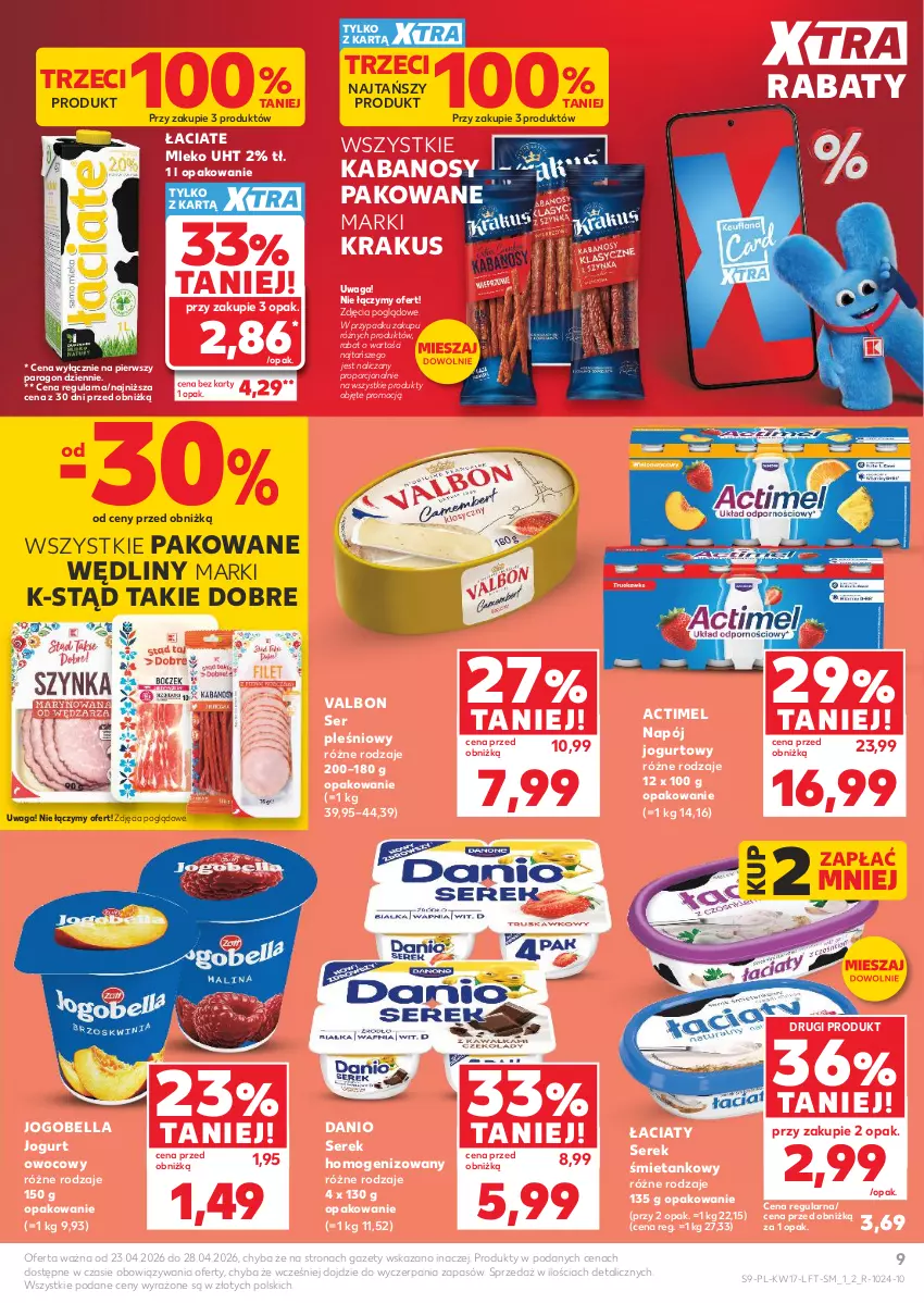 Gazetka promocyjna Ziko - Gazetka Ziko Dermo - ważna 22.04 do 27.05.2026 - strona 9 - produkty: Actimel, Bell, Bella, Danio, Jogobella, Jogurt, Jogurt owocowy, Kabanos, Krakus, Mleko, Napój, Napój jogurtowy, Por, Ser, Ser pleśniowy, Serek, Serek homogenizowany, Waga