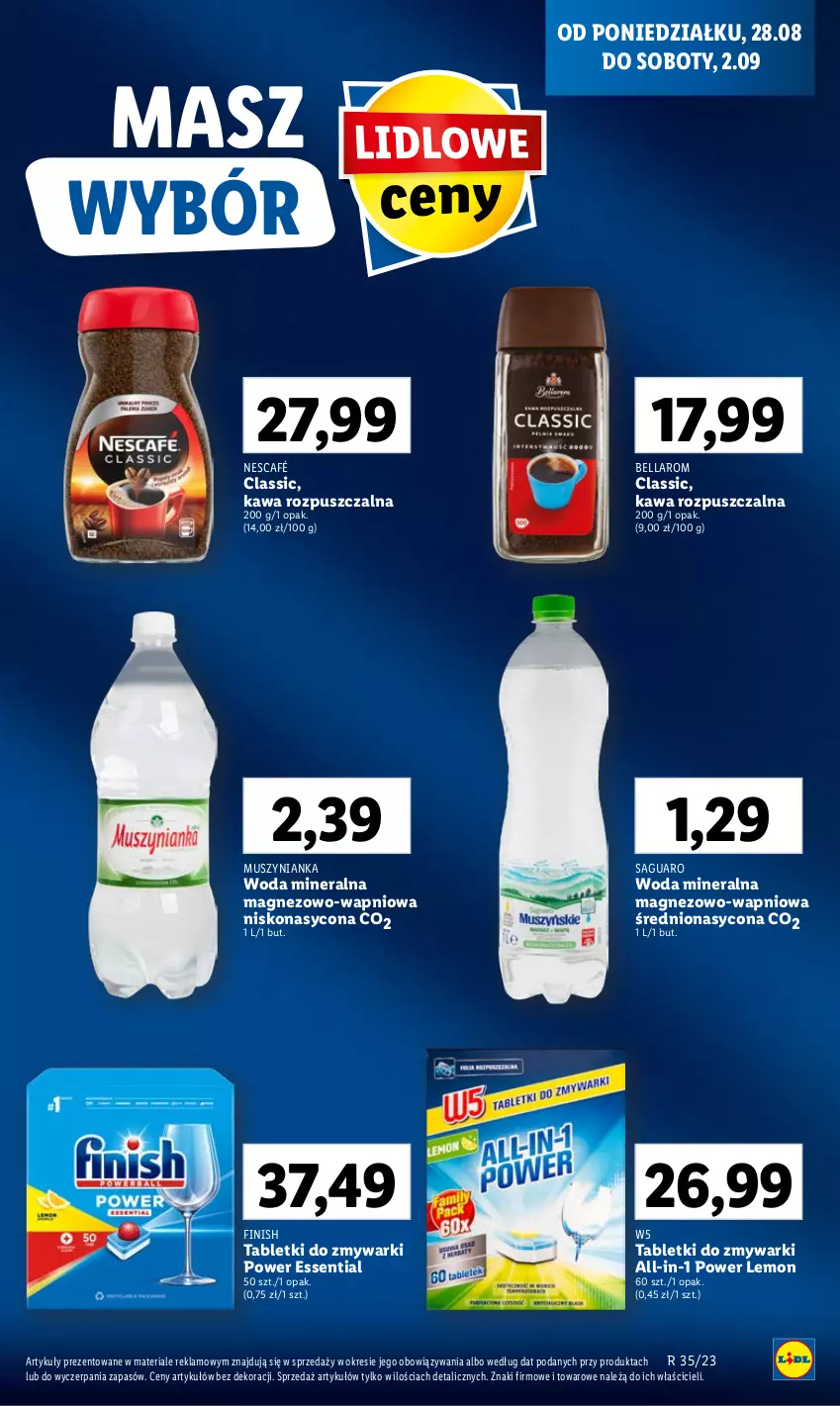 Gazetka promocyjna Lidl - GAZETKA - ważna 28.08 do 02.09.2023 - strona 21 - produkty: Bell, Bella, Finish, Kawa, Kawa rozpuszczalna, Magnez, Mus, Muszynianka, Nescafé, Tablet, Tabletki do zmywarki, Woda, Woda mineralna, Zmywarki