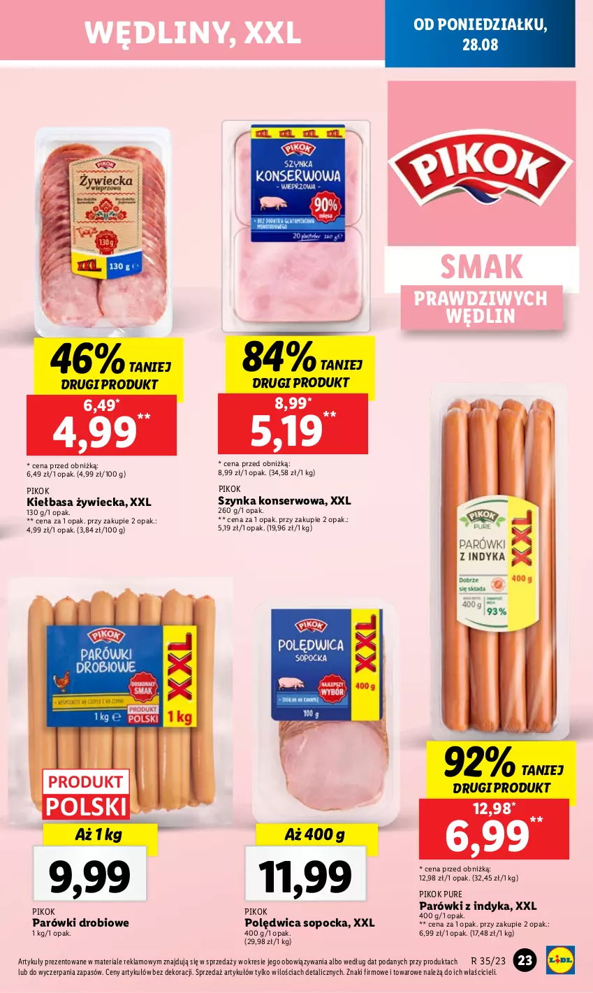 Gazetka promocyjna Lidl - GAZETKA - ważna 28.08 do 02.09.2023 - strona 37 - produkty: Kiełbasa, Parówki, Parówki z indyka, PIKOK, Polędwica, Pur, Ser, Szynka, Szynka konserwowa