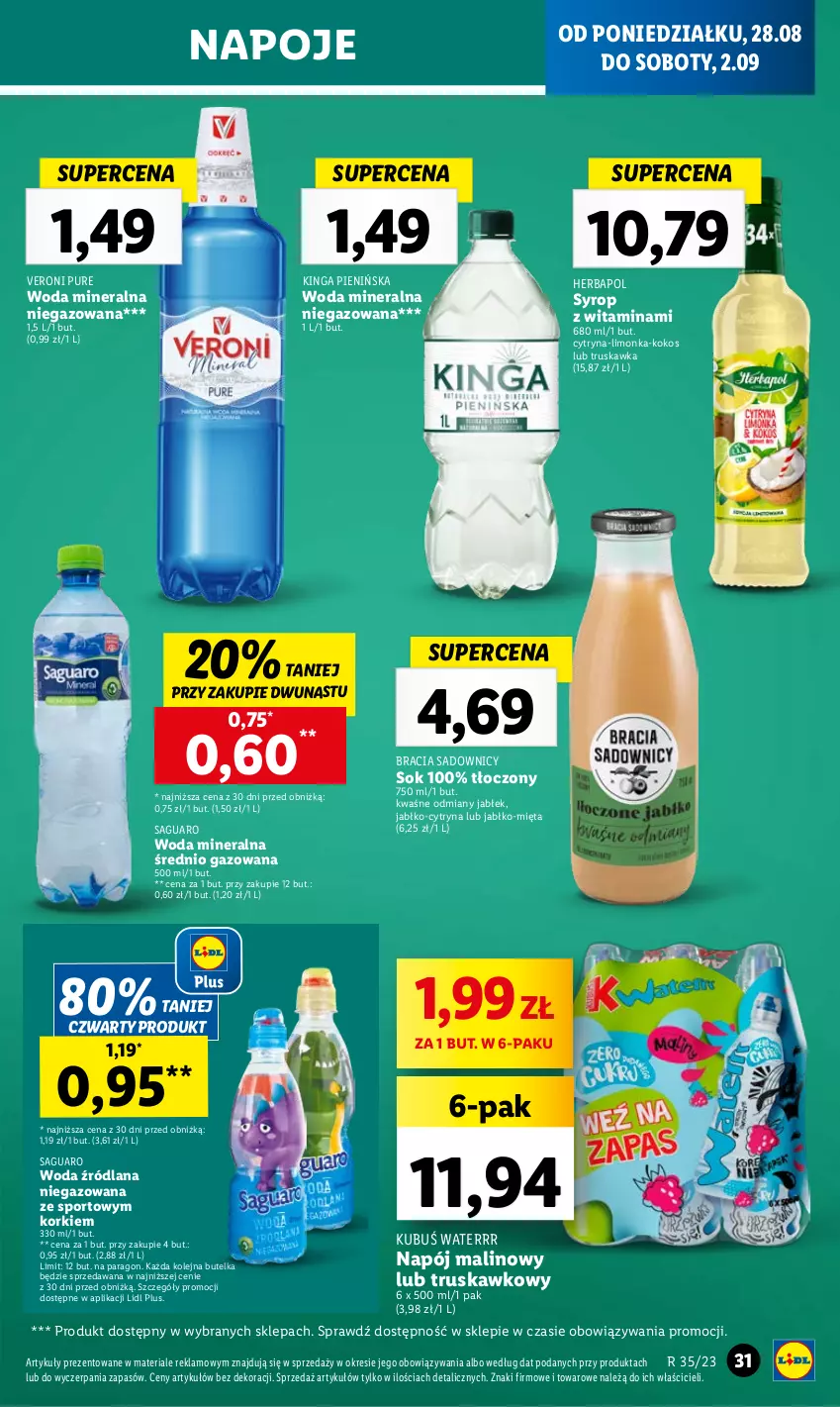 Gazetka promocyjna Lidl - GAZETKA - ważna 28.08 do 02.09.2023 - strona 45 - produkty: Herbapol, Kokos, Kubuś, Kubuś Waterrr, LANA, Limonka, Mięta, Napój, Napoje, Olej, Por, Pur, Sok, Sport, Syrop, Woda, Woda mineralna