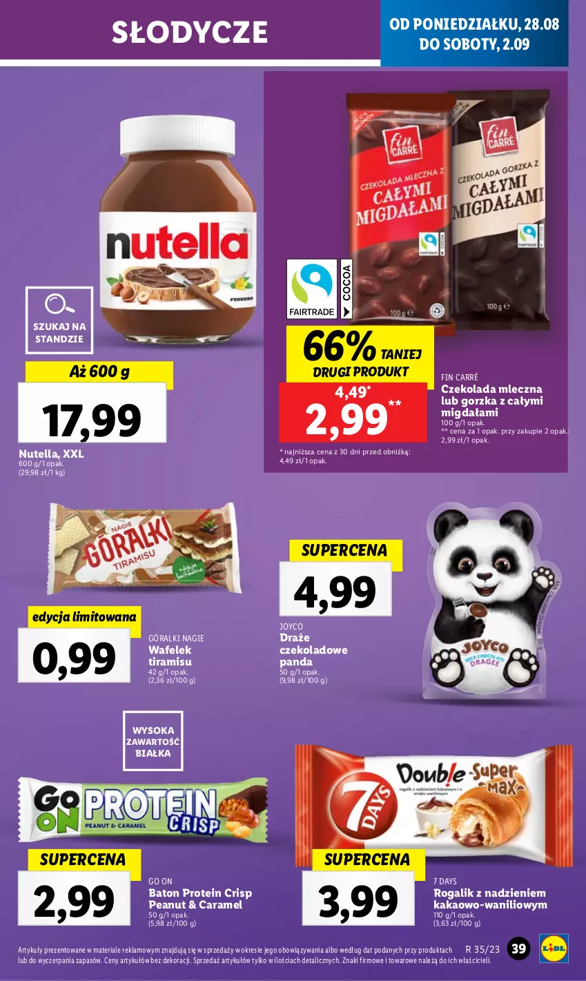 Gazetka promocyjna Lidl - GAZETKA - ważna 28.08 do 02.09.2023 - strona 53 - produkty: 7 Days, Baton, Czekolada, Czekolada mleczna, Góralki, Kakao, Nutella, Panda, Rogal, Sok, Wafelek