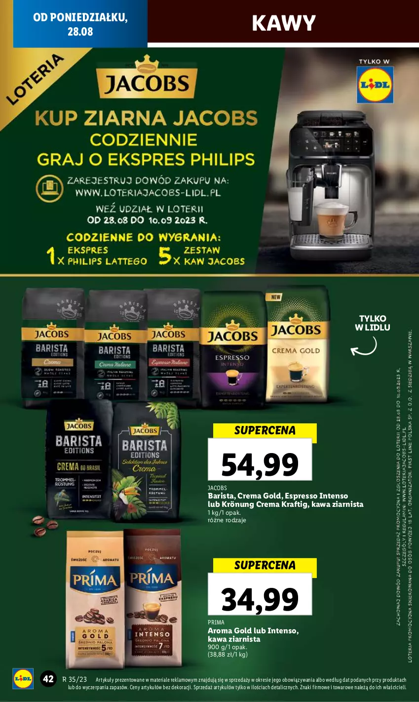 Gazetka promocyjna Lidl - GAZETKA - ważna 28.08 do 02.09.2023 - strona 56 - produkty: Jacobs, Kawa, Kawa ziarnista, Prima