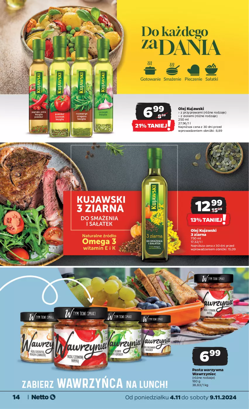 Gazetka promocyjna Netto - Artykuły spożywcze - ważna 04.11 do 09.11.2024 - strona 14 - produkty: Kujawski, Olej, Pasta warzywna