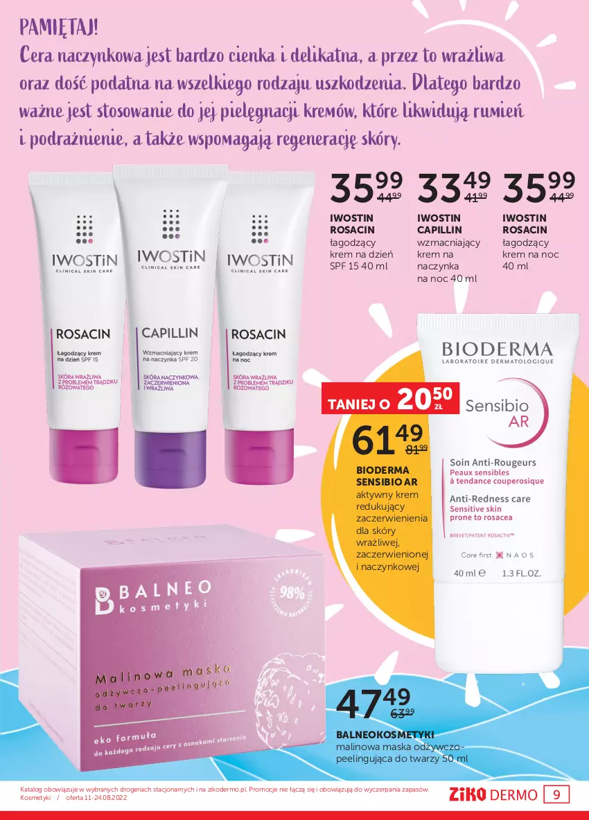 Gazetka promocyjna Ziko - Gazetka Ziko Dermo - ważna 11.08 do 24.08.2022 - strona 9 - produkty: Bioderma, Iwostin, Krem na dzień, Krem na noc, Maska, Mięta, Peeling, Rum