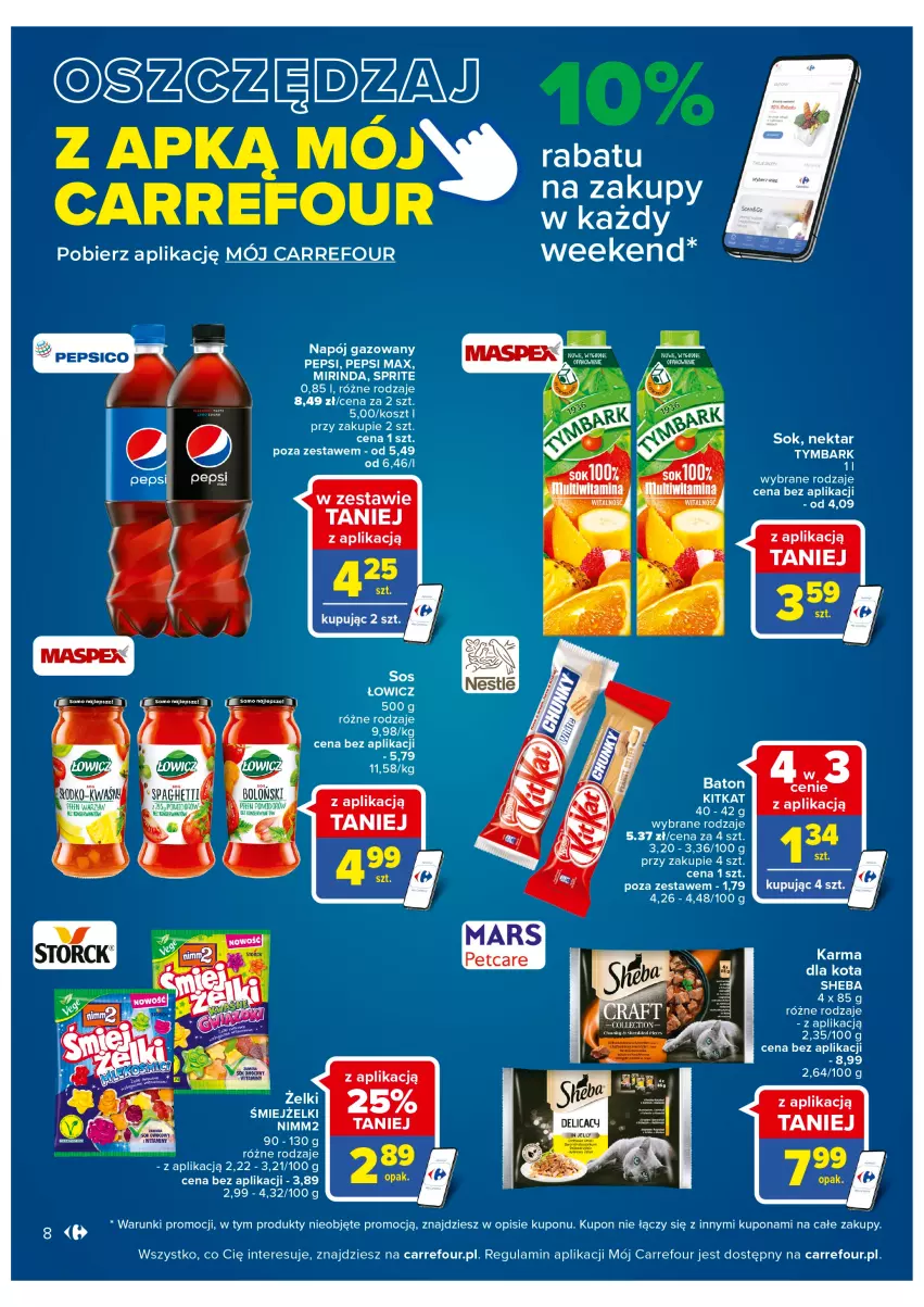 Gazetka promocyjna Carrefour - Gazetka Carrefour Bielany Wrocławskie - ważna 16.08 do 28.08.2022 - strona 8 - produkty: Baton, Kosz, LG, Mirinda, Napój, Napój gazowany, Pepsi, Pepsi max, Sheba, Sprite