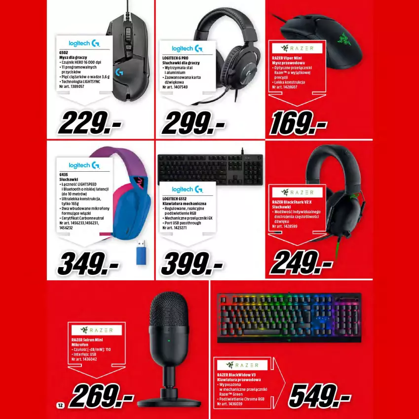 Gazetka promocyjna Media Markt - Gazetka Media Markt - ważna 01.12 do 31.12.2021 - strona 12 - produkty: Gra, Klawiatura, Logitech, Mikrofon, Mysz, Por, Słuchawki