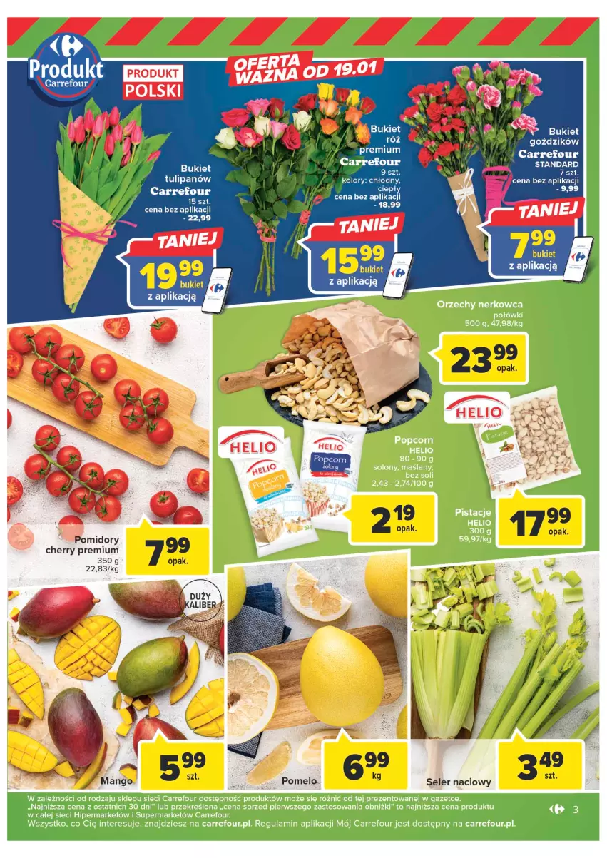 Gazetka promocyjna Carrefour - Gazetka Targ świeżości - ważna 16.01 do 21.01.2023 - strona 3 - produkty: Bukiet, Helio, Popcorn, Seler naciowy, Tulipan