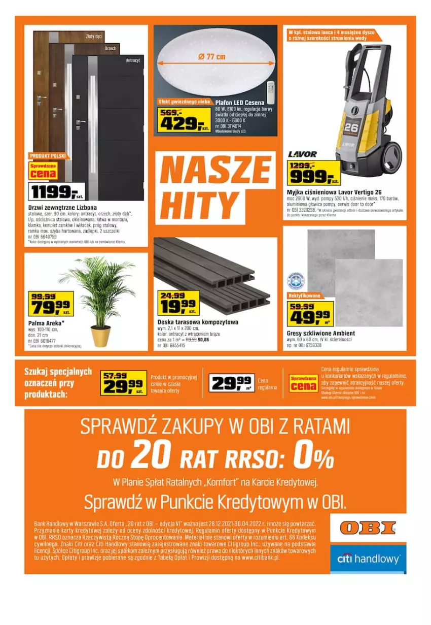 Gazetka promocyjna Obi - Gazetka OBI - ważna 13.04 do 26.04.2022 - strona 24 - produkty: Drzwi, Drzwi zewnętrzne, Gres, Manta, Myjka ciśnieniowa, Palma, Plafon, Plafon LED, Ser