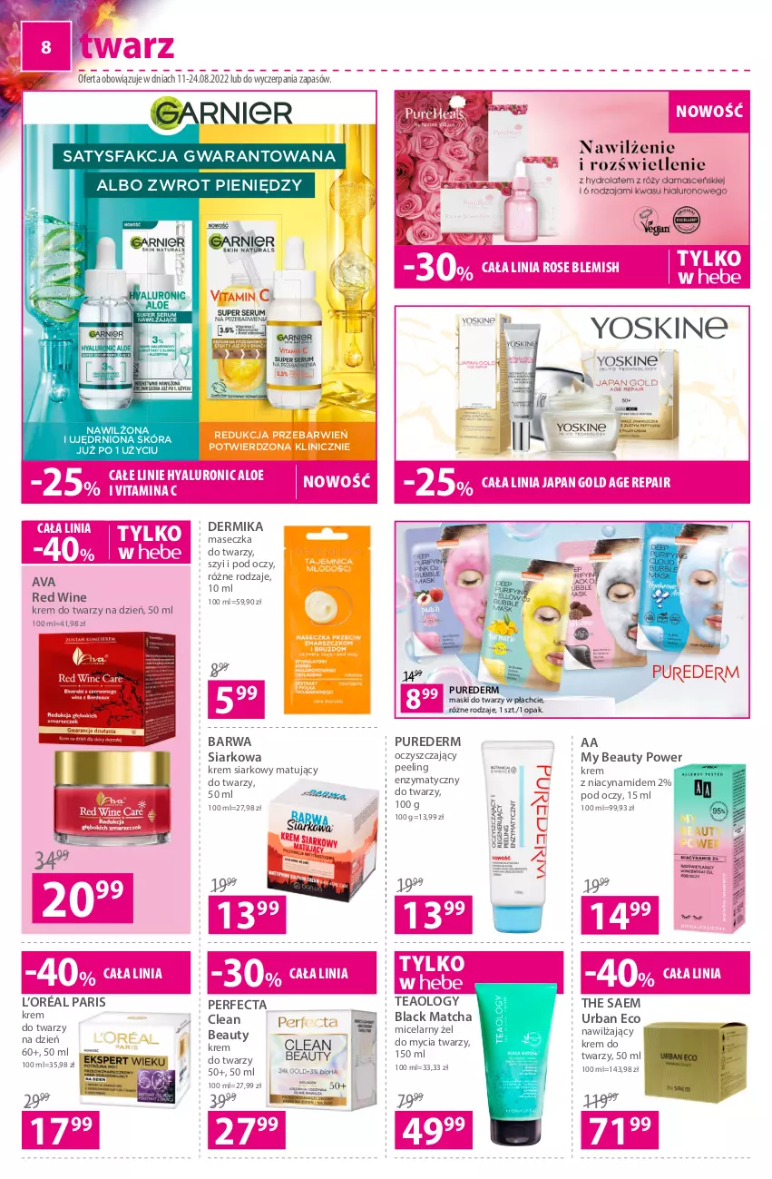 Gazetka promocyjna Hebe - Gazetka - ważna 11.08 do 24.08.2022 - strona 8 - produkty: Barwa Siarkowa, Dermika, Fa, Krem do twarzy, L’Oréal, Lack, Peeling, Perfecta, Pur