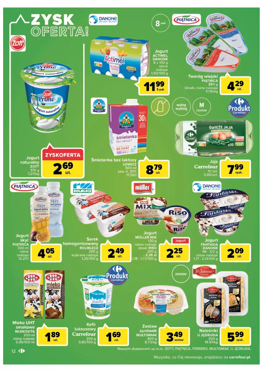 Gazetka promocyjna Carrefour - Gazetka Carrefour Zyskoteka - ważna 19.07 do 30.07.2022 - strona 12 - produkty: Deser, Ferrero, Gry, Jogurt, Jogurt pitny, Mleko, Mlekovita, Naleśniki, Piątnica, Rolmlecz, Ser, Twaróg, Zott