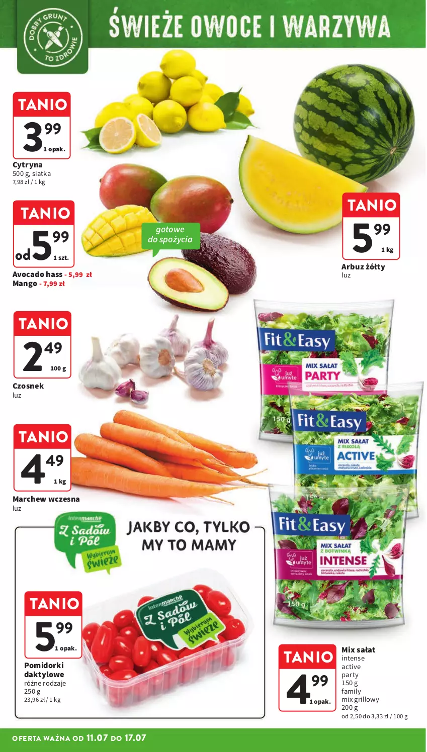 Gazetka promocyjna Intermarche - Gazetka Intermarche - ważna 11.07 do 17.07.2024 - strona 10 - produkty: Arbuz, Avocado, Czosnek, Fa, Grill, Mango, Pomidorki, Sałat, Siatka