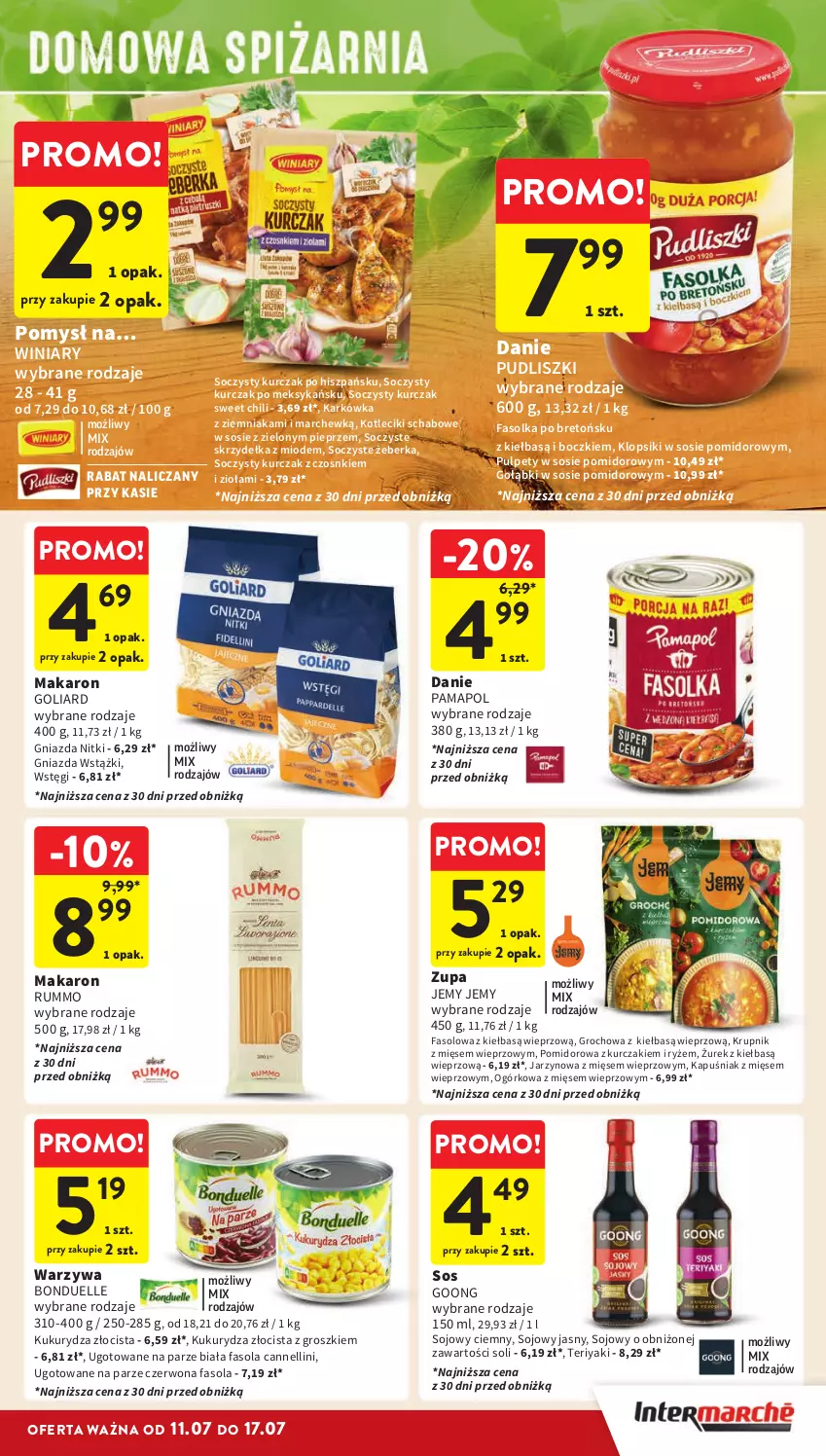 Gazetka promocyjna Intermarche - Gazetka Intermarche - ważna 11.07 do 17.07.2024 - strona 25 - produkty: Bonduelle, Fa, Fasola, Goliard, Groch, Klopsiki, Krupnik, Kukurydza, Kurczak, Makaron, Pieprz, Pudliszki, Pulpety, Rum, Ryż, Sos, Warzywa, Winiary, Zupa