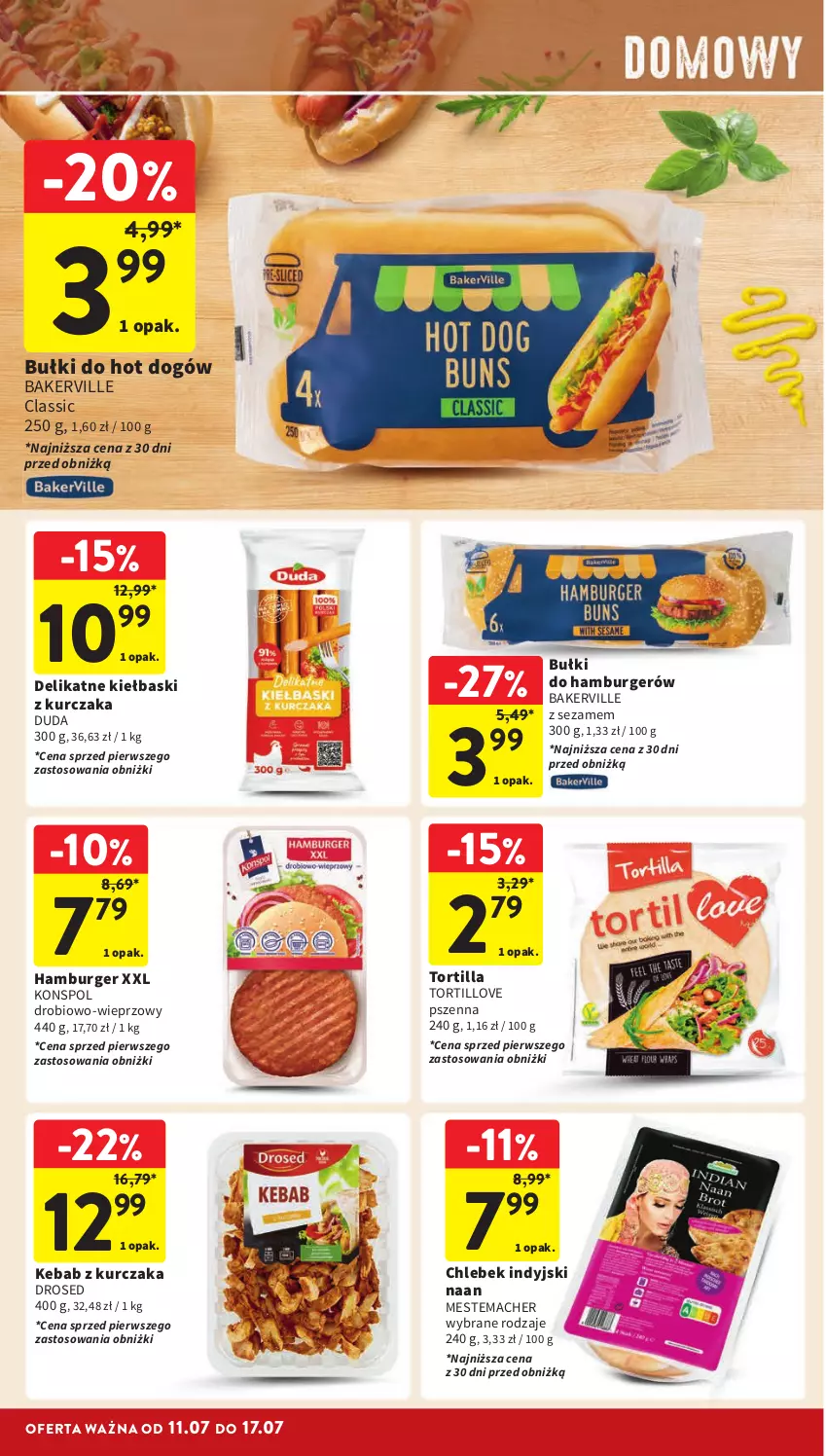 Gazetka promocyjna Intermarche - Gazetka Intermarche - ważna 11.07 do 17.07.2024 - strona 30 - produkty: Bułki do hot dogów, Burger, Chleb, Duda, Hamburger, Hot dog, Kebab, Kebab z kurczaka, Kurczak, Sezam, Tortilla