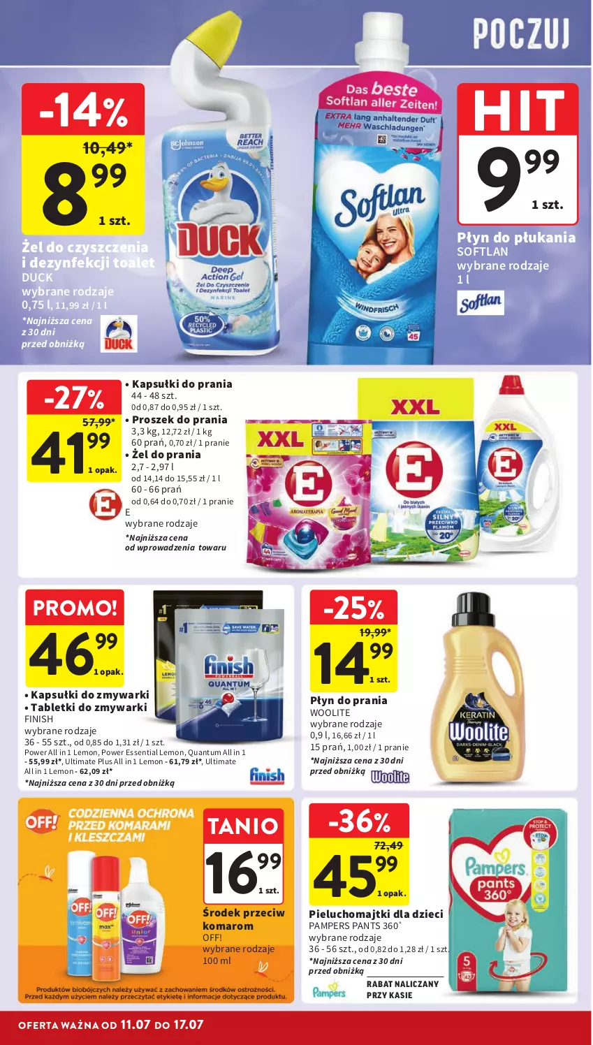 Gazetka promocyjna Intermarche - Gazetka Intermarche - ważna 11.07 do 17.07.2024 - strona 34 - produkty: Duck, Dzieci, Finish, Kapsułki do prania, Majtki, Pampers, Pieluchomajtki, Płyn do płukania, Płyn do prania, Proszek do prania, Tablet, Tabletki do zmywarki, Woolite, Zmywarki