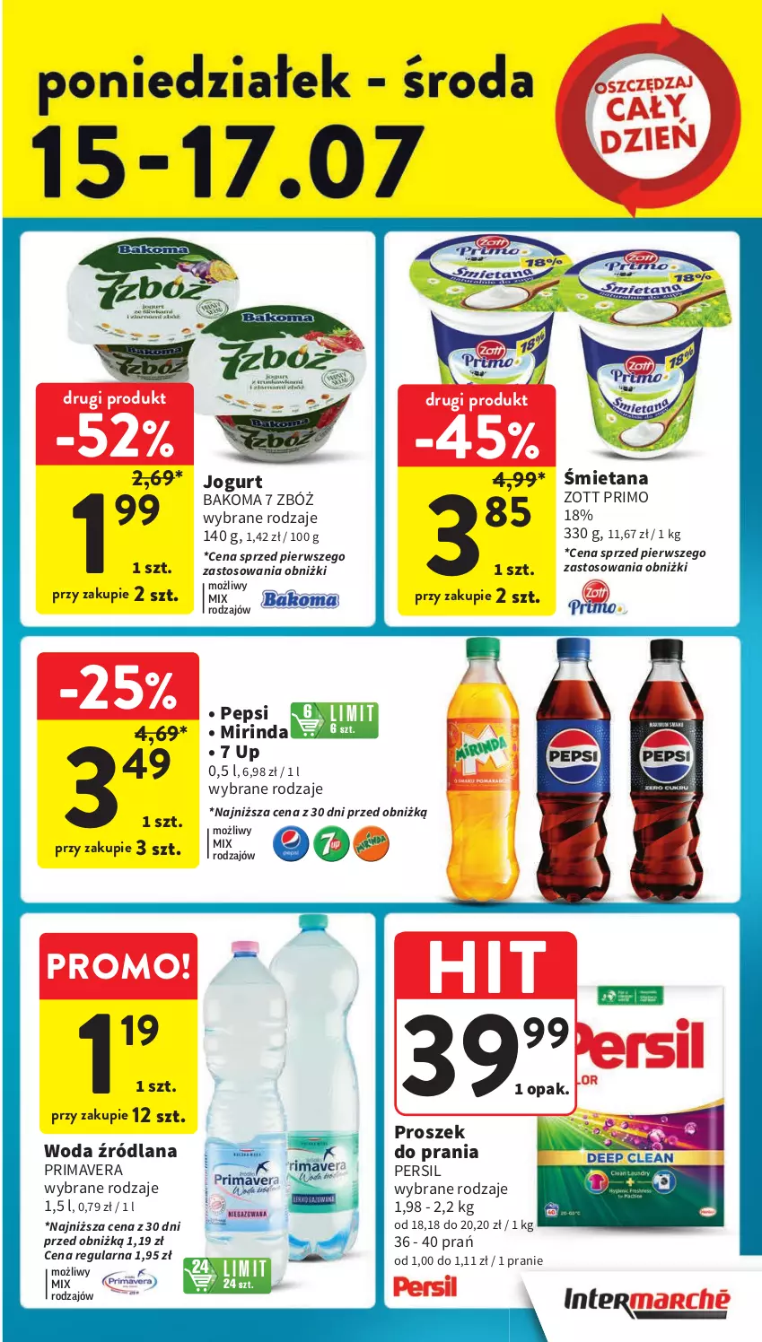 Gazetka promocyjna Intermarche - Gazetka Intermarche - ważna 11.07 do 17.07.2024 - strona 39 - produkty: Bakoma, Jogurt, LANA, Mirinda, Pepsi, Persil, Prima, Primavera, Proszek do prania, Woda, Zott, Zott Primo