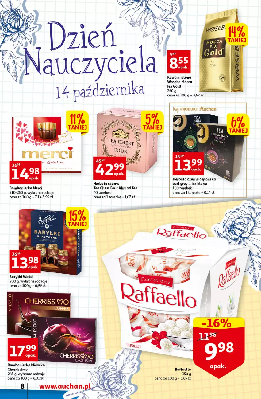 Gazetka promocyjna Auchan - Gazetka Koszyk Oszczędności Auchan Supermarkety - ważna 06.10 do 12.10.2022 - strona 8 - produkty: Baryłki, Earl Grey, Fa, Herbata, Herbata czarna, Kawa, Kawa mielona, Merci, Mocca Fix Gold, Raffaello, Woseba