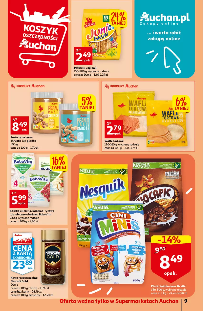 Gazetka promocyjna Auchan - Gazetka Koszyk Oszczędności Auchan Supermarkety - ważna 06.10 do 12.10.2022 - strona 9 - produkty: BoboVita, Kawa, Kawa rozpuszczalna, Lajkonik, Ryż, Wafle, Wafle tortowe