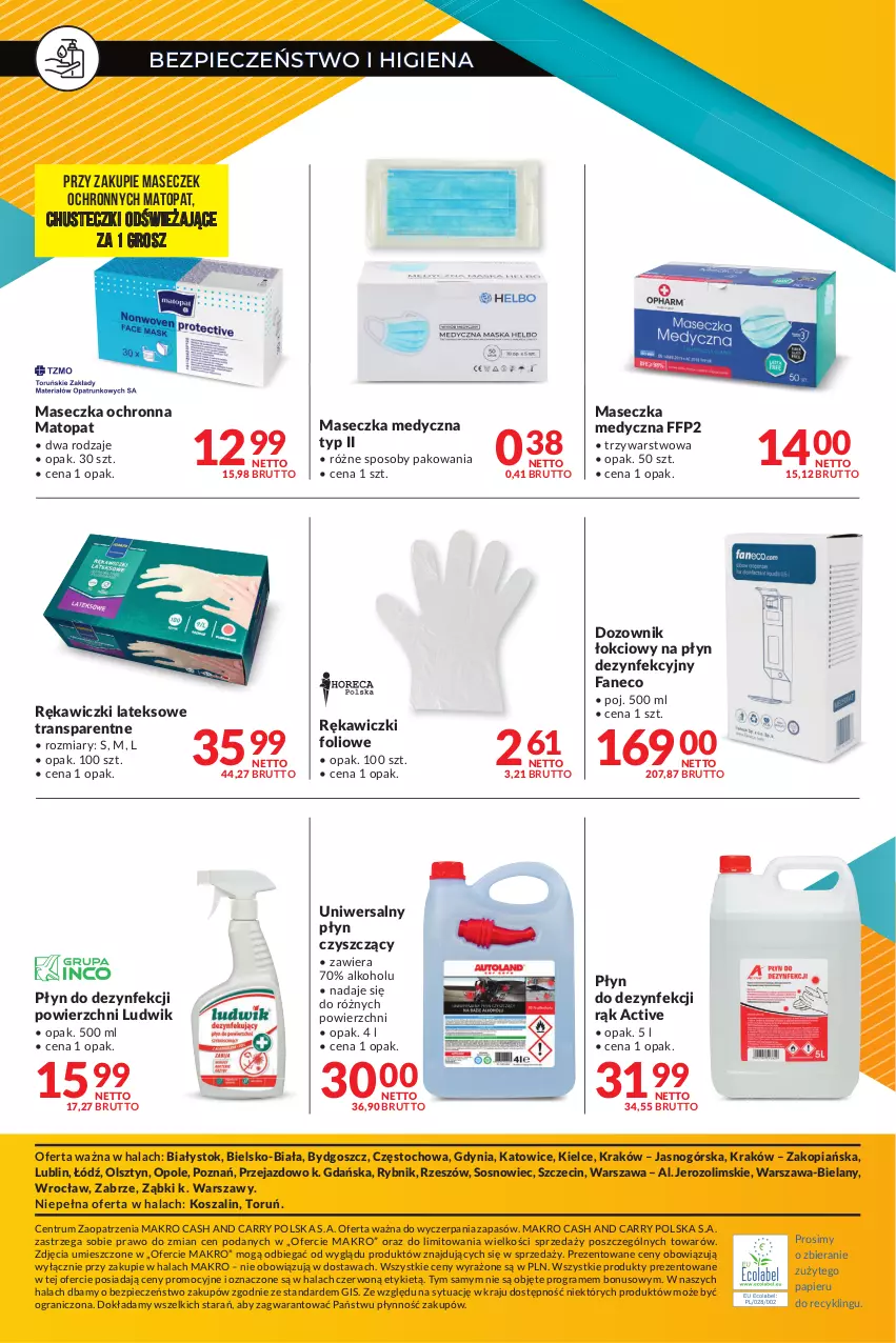 Gazetka promocyjna Makro - [Oferta specjalna] Zorganizuj swoje biuro - ważna 07.01 do 24.01.2022 - strona 12 - produkty: Chusteczki, Dozownik, Dozownik łokciowy, Fa, Gra, Kosz, Ludwik, Papier, Piec, Płyn dezynfekcyjny, Płyn do dezynfekcji powierzchni, Rum, Sos, Szal, Top, Tran, Uniwersalny płyn czyszczący