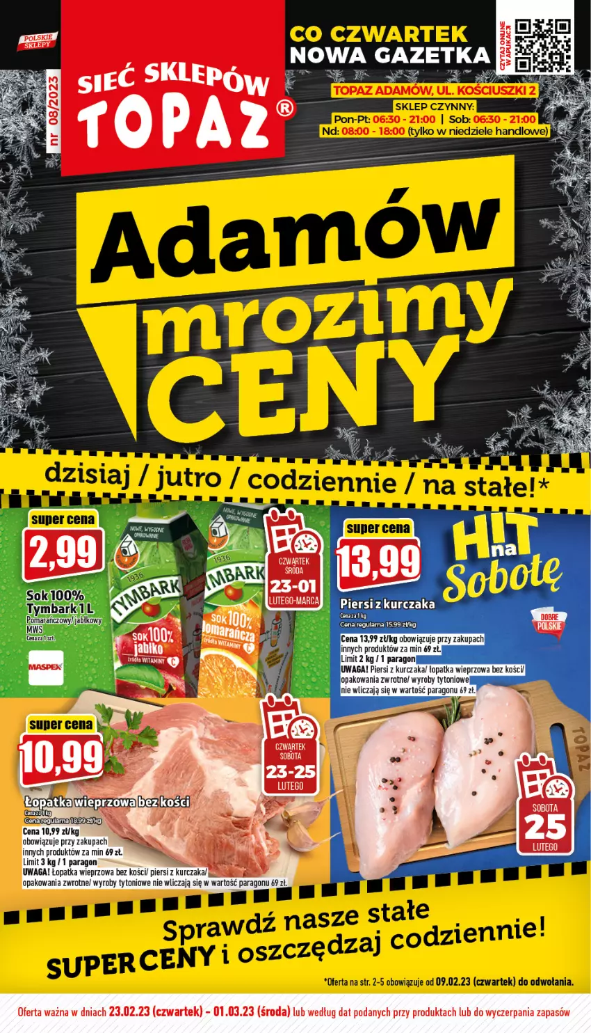 Gazetka promocyjna Topaz - Gazetka - ważna 23.02 do 01.03.2023 - strona 1 - produkty: Kurczak, Top, Waga